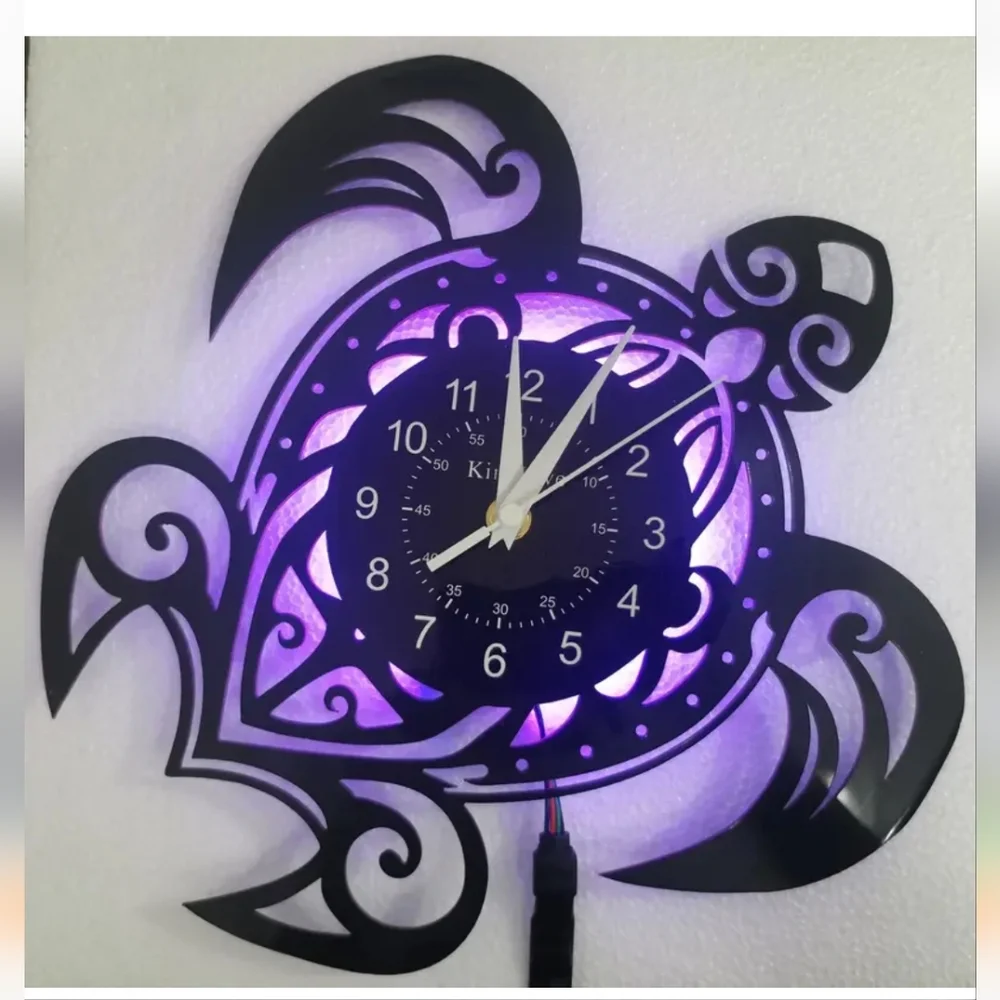 New turtle color changing vinyl record wall clock 12
